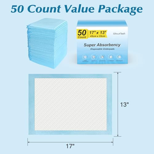 Wowflash Super Absorbency Disposable Diaper Pads for Baby, Puppy and Adults, Disposable Changing Underpads for Baby, 50 Count, 17 x 13''