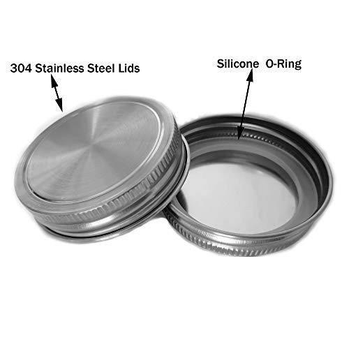 Stainless Steel Mason Jar Lids,12 Pack Polished Surface,Reusable and Leak Proof,Storage Caps with Silicone Seals for Regular Mouth Size Jars (12-Pack
