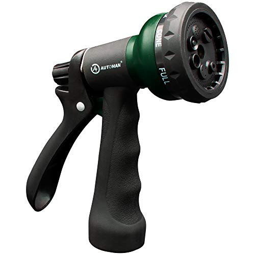AUTOMAN-Garden-Hose-Nozzle, ABS Water Spray Nozzle with 7 Adjustable Watering Patterns, Slip Resistant for Watering Plants, Lawn& Garden, Washing Car