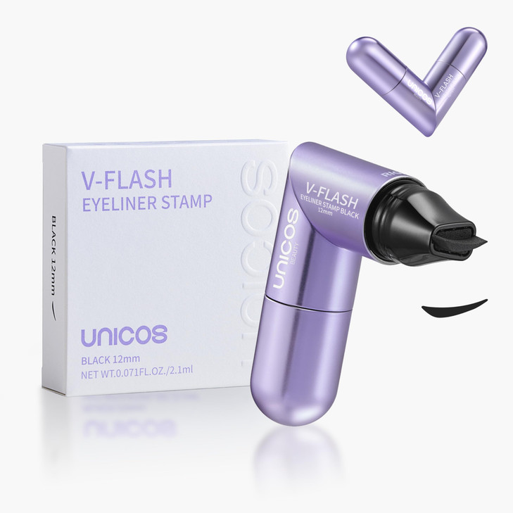 Unicos Winged Eyeliner Stamp - 90° Ergonomic Cat Eye Makeup Tool with Dual-Sided L/R Symmetry, Waterproof & Smudge-Proof Liquid Eye Liner Pen, 2.1ml