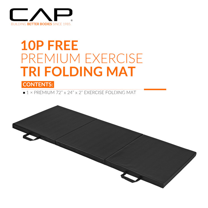 CAP Barbell Folding Exercise Mat  Durable, Anti-Tear, Thick Padding for Fitness, Aerobics, Gymnastics & Home Workouts. 72"L x 24"W x 2"Thick. BLACK
