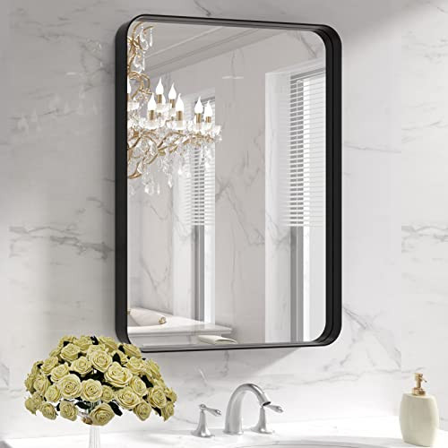LOAAO Black Metal Framed Bathroom Mirror for Wall
