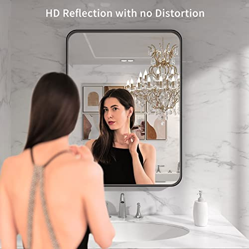 LOAAO Black Metal Framed Bathroom Mirror for Wall