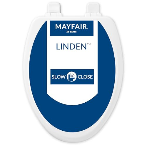 Mayfair Linden Slow Close Toilet Seat, Non Slip Heavy Duty Wood, Easy Install, Elongated, White