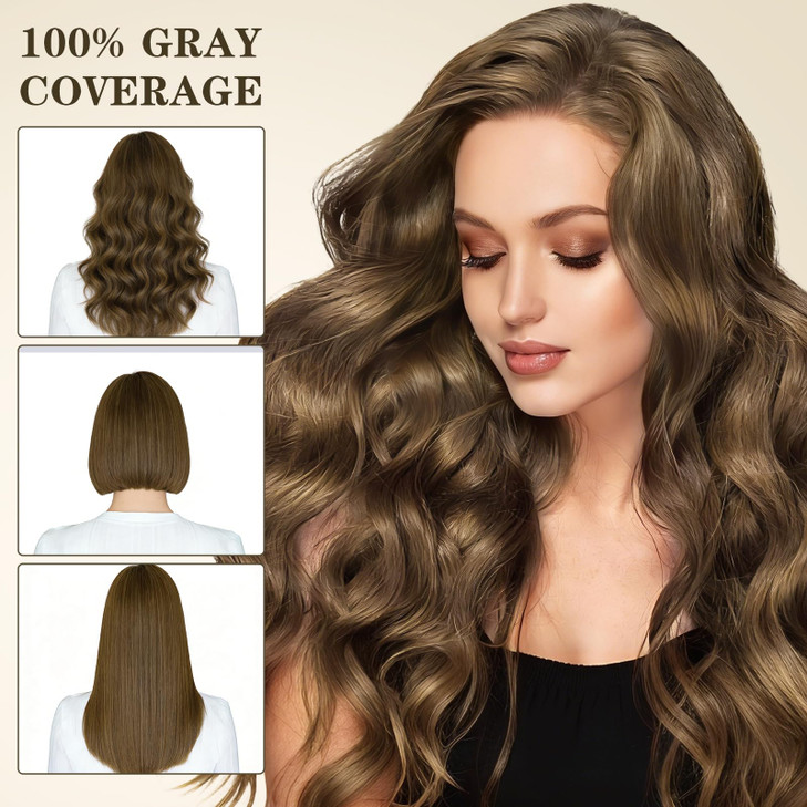 GRYFOX Light Brown Hair Dye Shampoo for Gray Coverage, 3 in 1 Hair Color Shampoo for Women and Men,Semi-Permanent Color with Natural Herbal Ingredien