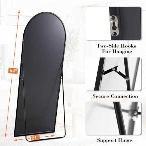 DUMOS Arched Full Length Mirror with Stand 64"x21" Floor Standing Aluminum Frame for Bedroom Body Hanging Leaning Modern Simple Home Decor Shatter-pr