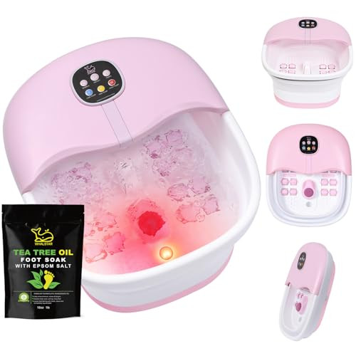 WHALSTAR Collapsible Foot Spa Bath Massager with Heat Bubbles and Vibration Massage and Jets, 16oz Tea Tree Oil Foot Soak with Epsom Salt, Foot Bath