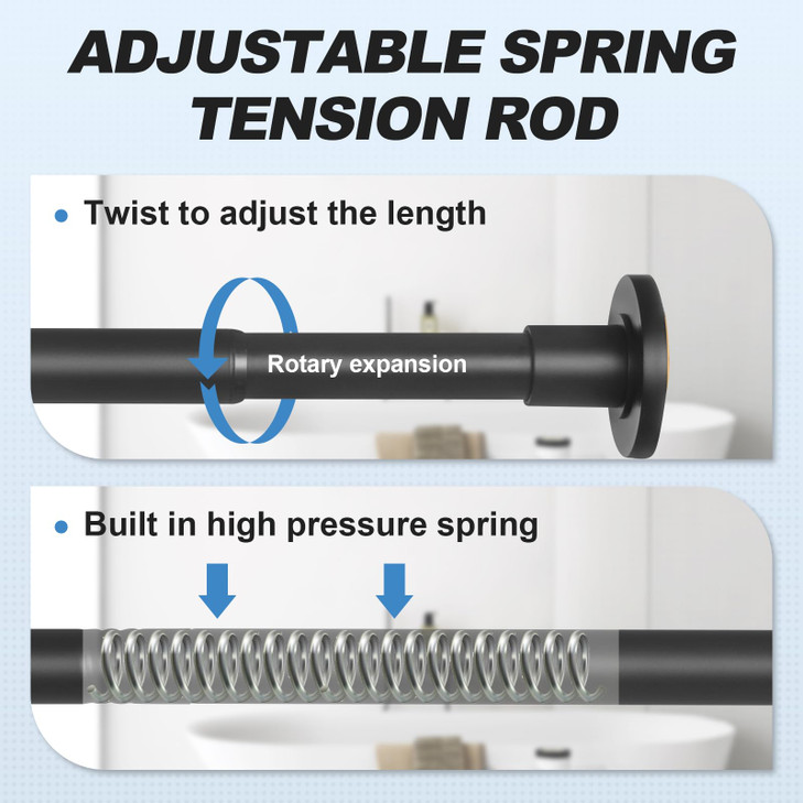 CorkLatta Black Shower Curtain Rod 31 to 80 Inch,1 Inch Diameter Adjustable Spring Tension Stainless Steel Telescoping Rod,Easy Install,No Rust