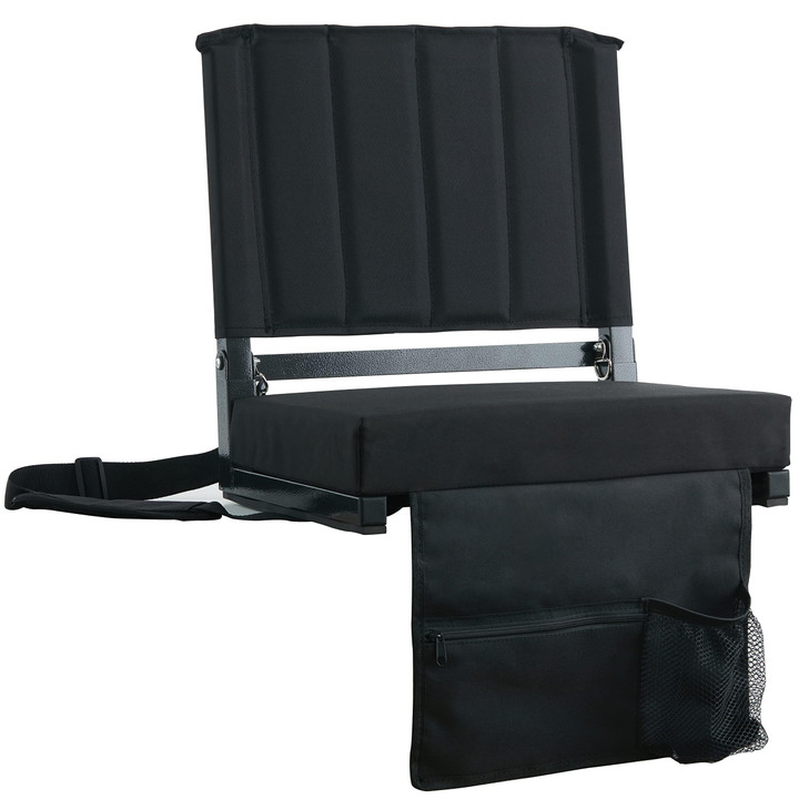 SPORT BEATS Stadium Seats with Back Support Bleacher Chairs with Back and Cushion Thick Padded Bleacher Seats Includes Shoulder Strap Black 1pc Regul