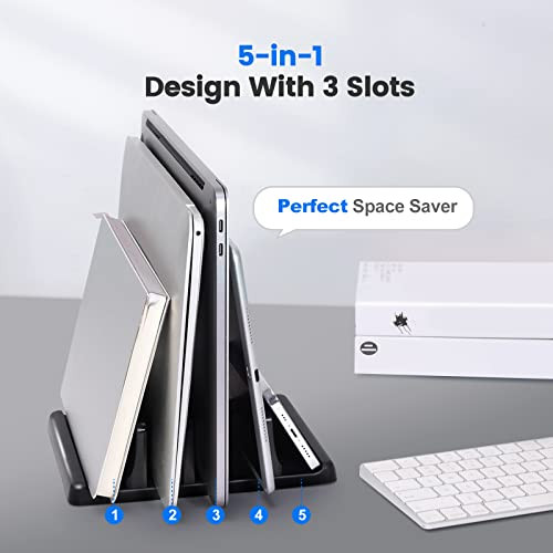 3-Slot Vertical Laptop Stand Holder,Adjustable ABS Plastic Desktop Notebook Dock,Vertical Laptop Stand Space-Saving for All MacBook/Surface/Samsung/H