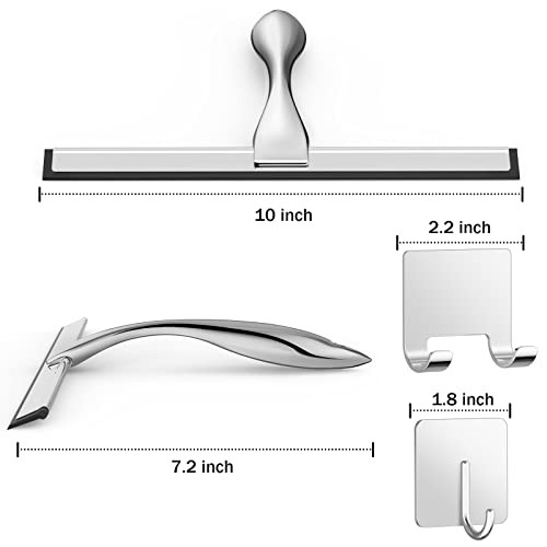 All-Purpose Stainless Steel Shower Squeegee for Shower Glass Door with 2 Adhesive Hooks, Bathroom Cleaner Tool Household Window Mirror Squeegee , Cle