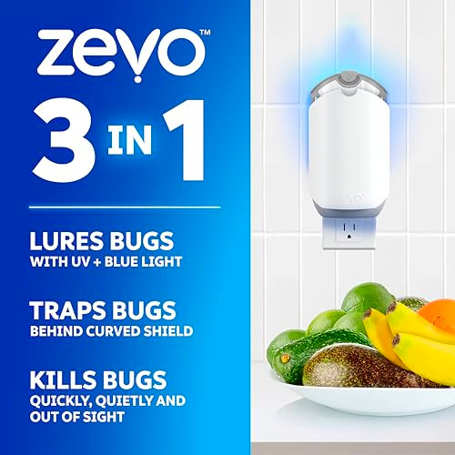 Zevo 2 Flying Insect Traps & 2 Refill Cartridges - Plug in Fly Trap & Indoor Bug Catcher for Gnats, House & Fruit Flies - Blue & UV Light Technology,