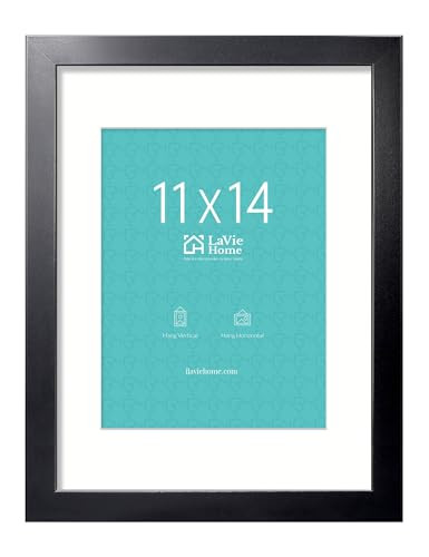 LaVie Home 11x14 Picture Frame, 11 x 14 Frame Display Pictures 8x10 with Mat or 11x14 Without Mat, Stable and Sturdy Black Frame and Polished Plexigl