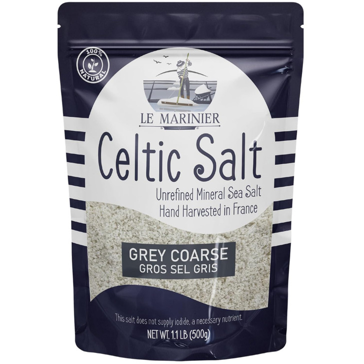 Le Marinier Celtic Salt Organic Grey Coarse, 1.1lb - 18oz. Mineral Rich 100% Natural and Unrefined French Sea Salt Organic. Hand Harvested Mineral Se