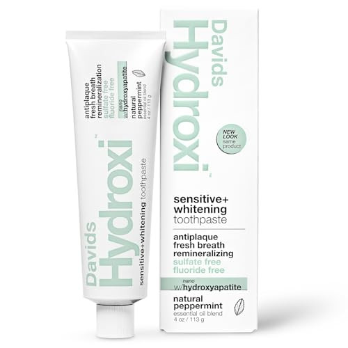 Davids Hydroxi Fluoride Free Nano Hydroxyapatite Toothpaste for Remineralizing, Sensitive Support, Whitening, Antiplaque, SLS Free, Natural Peppermin
