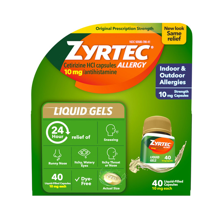 Zyrtec 24 HR Indoor & Outdoor Allergy Liquid Gels Capsules, Cetirizine HCI