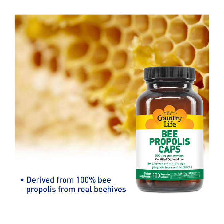 Country Life - Pure Bee Propolis Caps, 500 mg - 100 Vegetarian Capsules