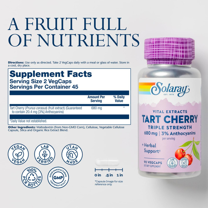 SOLARAY Triple Strength Tart Cherry Extract with 3% Anthocyanins