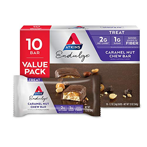 Atkins Endulge Caramel Nut Chew Bar, Low Sugar Snack, Dessert Bar, High Fiber