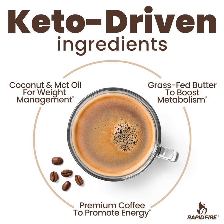 Rapidfire Keto Coffee Instant Coffee Mix, Caramel Macchiato Flavor, 7.93 Ounce