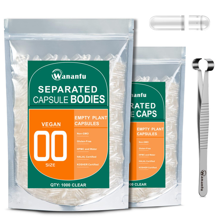wananfu Size 00 Separated Empty Capsules Vegetarian (1000 Count) Bundle
