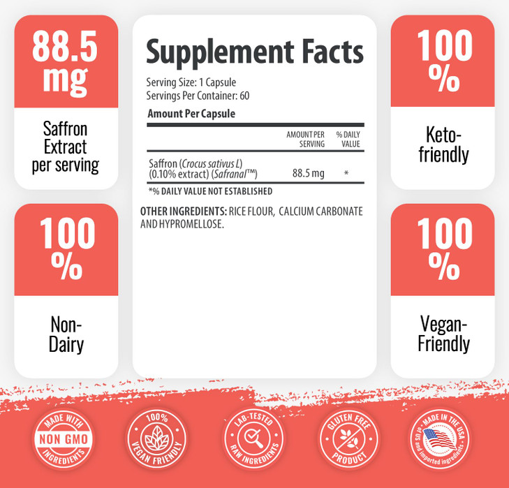 1 Body Saffron Extract Supplement, 88.5 mg Safranal, Antioxidant and Mood
