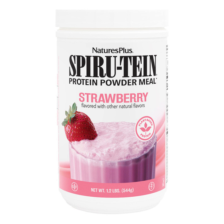 Natures Plus SPIRU-TEIN, Strawberry - 1.2 lb - Plant-Based Protein Shake