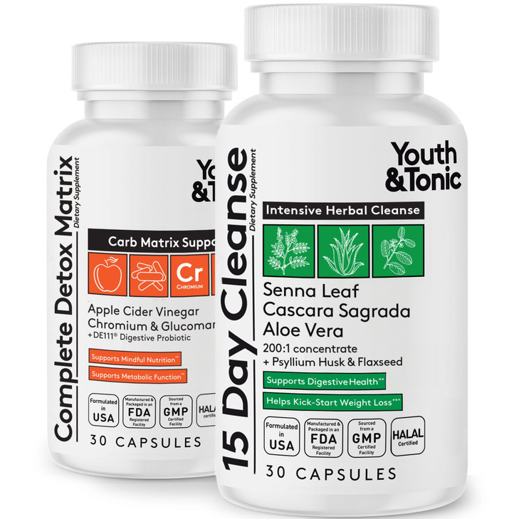 Youth & Tonic 15 Day Cleanse & Carb Matrix Support for Bloating & Metabolism