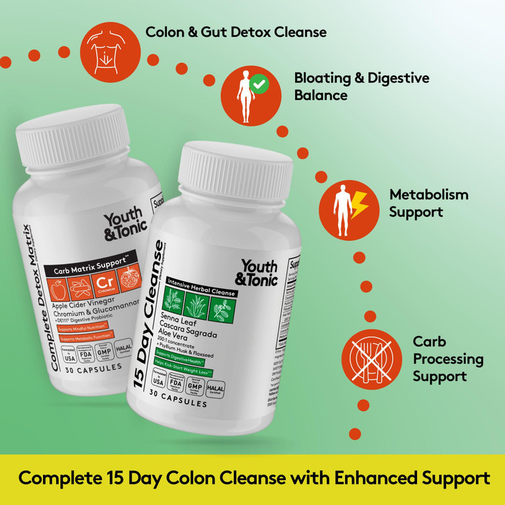 Youth & Tonic 15 Day Cleanse & Carb Matrix Support for Bloating & Metabolism