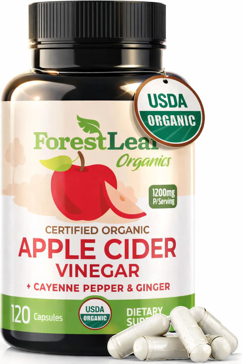 USDA Organic Apple Cider Vinegar Capsules with Mother, 1200 mg