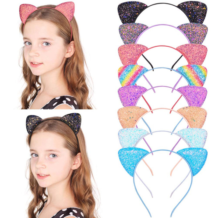 Beinou Glitter Cat Ears Headband Kitty Headband for Girls Women Sparkly Glitter Hair Shiny Hairbands Hair Accessories