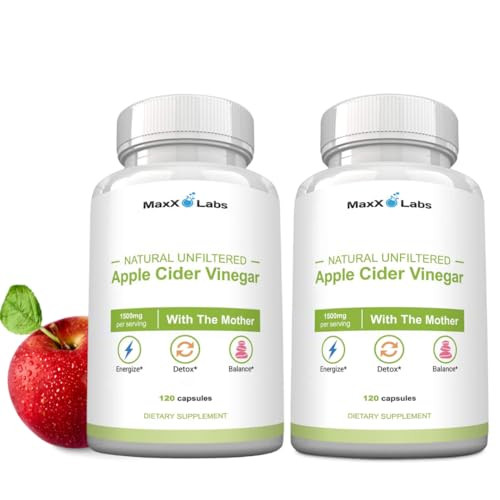 MaxX Labs Raw Apple Cider Vinegar Capsules with Mother, 1500mg ACV Pills