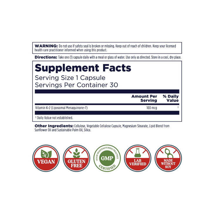 KAL Liposomal Vitamin K2 Supplement with MK7 100 mcg