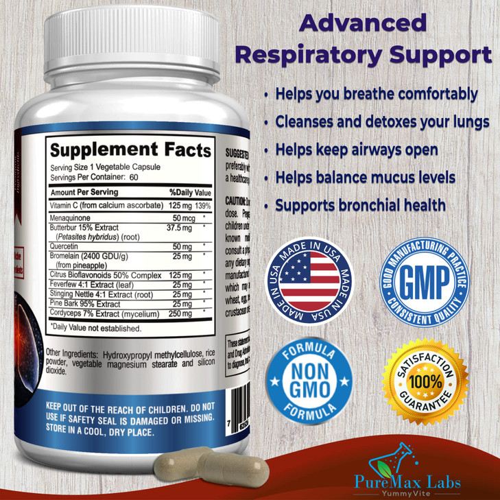 YUMMYVITE Lung Support Supplement, Lung Cleanse & Lung Detox Formula, Lung