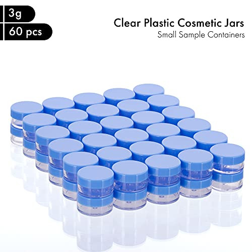 60Pcs 3 Gram Plastic Cosmetic Containers with Lids for Lotion, Creams, Toners, Lip Balms, Makeup Samples Jars BPA free (3g-60pcs, blue)