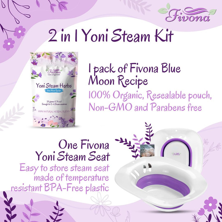 FIVONA 2-in-1 Yoni Steaming Kit Over the Toilet Seat with V Steam Herbs Blue