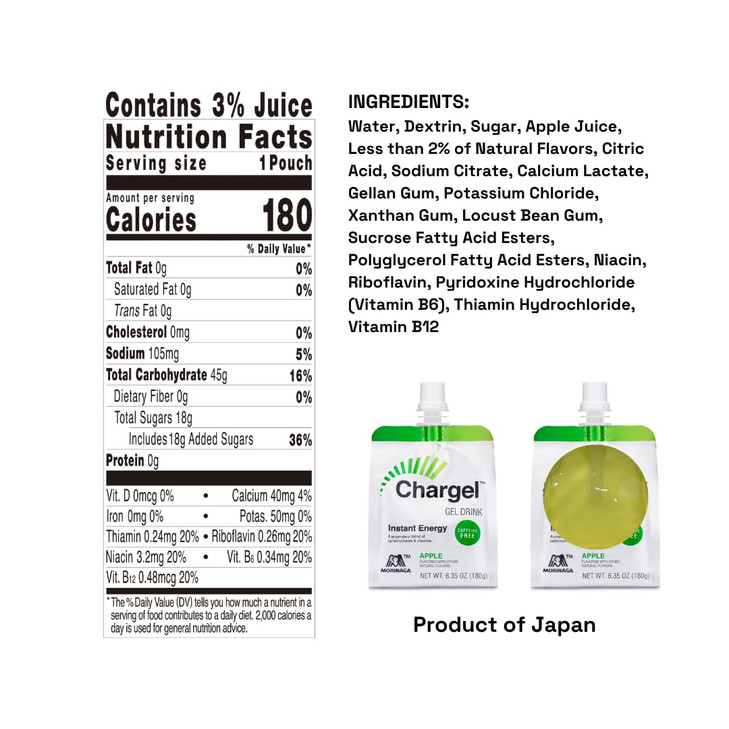 Chargel Apple, Caffeine-Free Instant Energy Gel Running, Biking, Workout, Hiking