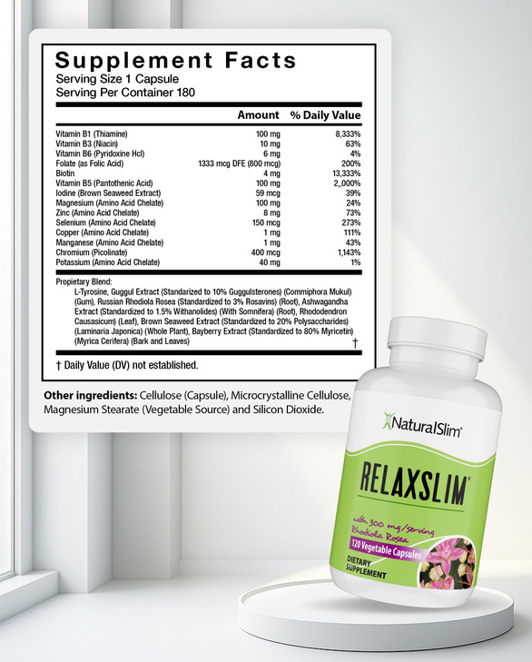 NaturalSlim Relaxslim Rhodiola Rosea & Adaptogenic Herb for Brain, Mood