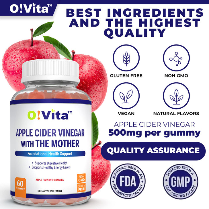 O!VITA Apple Cider Vinegar Gummies with The Mother, Gluten Free, Vegan, Made