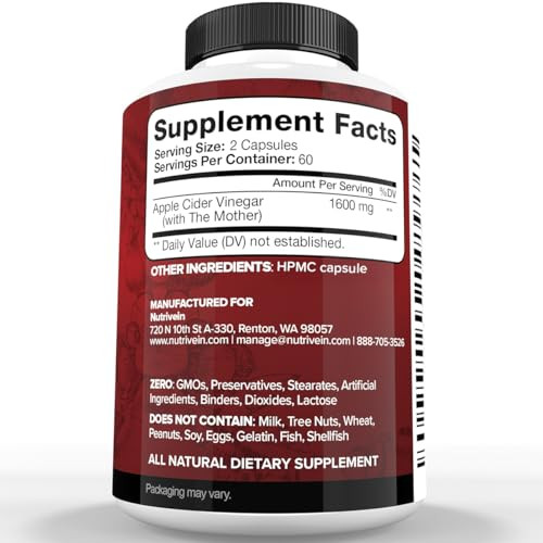 Nutrivein Premium Apple Cider Vinegar Supplements with Mother