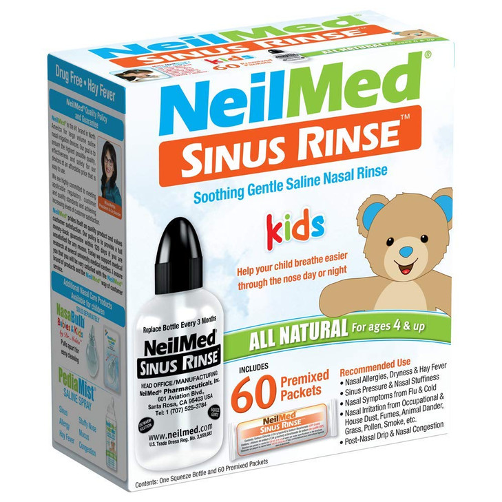 Neilmed's Sinus Rinse, Pediatric, Complete Saline Nasal Rinse Kit 60 Premixed