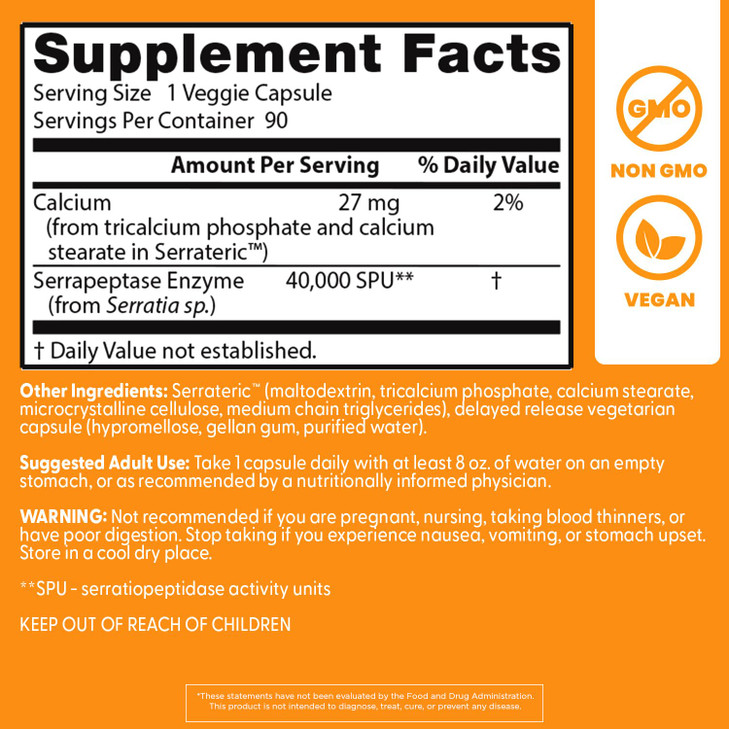 Doctor's BEST Serrapeptase, 40,000 SPU, Supports Sinus Health, Non-GMO, Vegan 90