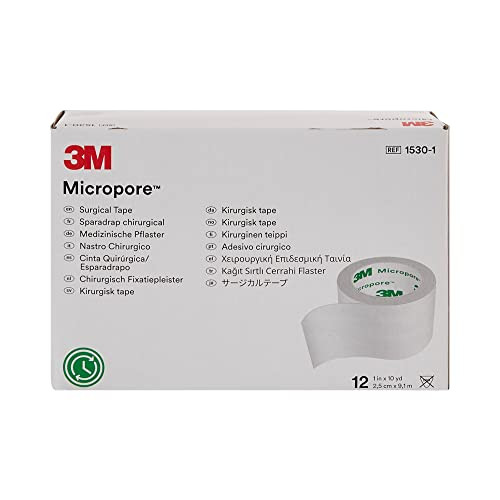 3M Micropore Surgical Tape 1530-1, 1 IN x 10 YD (2,5cm x 9,1m), 12 Rolls/Carton