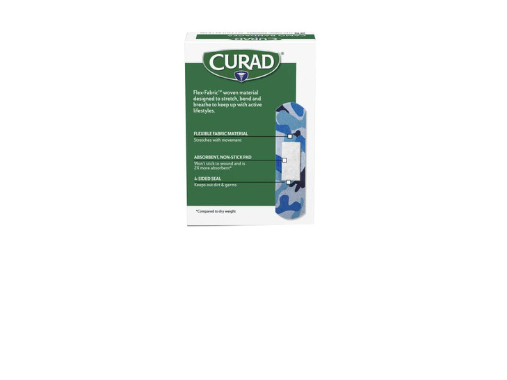 Curad Camouflage Pink and Blue Fabric Bandages, 25 Count (Pack of 6)