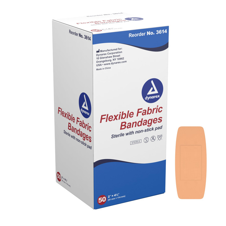 Dynarex Fabric Adhesive Bandages - Sterile & Flexible Fabric Bandages for Wounds
