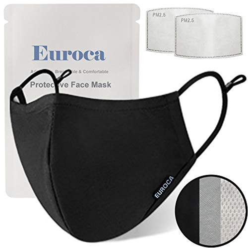 Euroca Cloth Face Mask 3 Layer Washable Reusable Breathable Adjustable