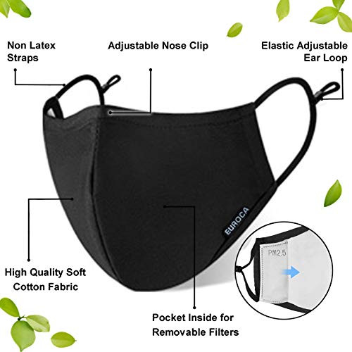 Euroca Cloth Face Mask 3 Layer Washable Reusable Breathable Adjustable