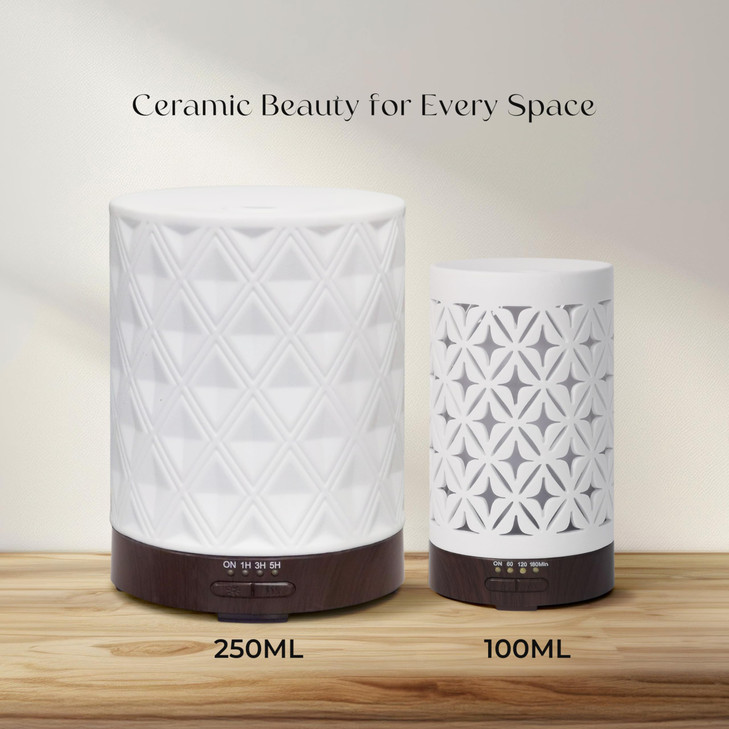 Earnest Living Essential Oil Diffuser for Home White Ceramic 100ml Aromatherapy
