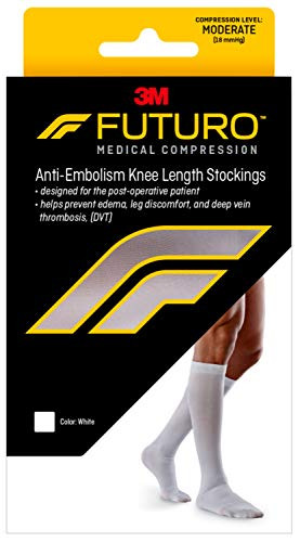 FUTURO Anti-Embolism Knee Length Stockings, Large Regular, White, Moderate (18