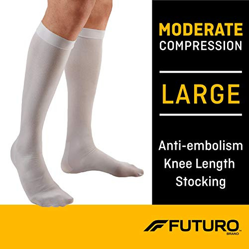 FUTURO Anti-Embolism Knee Length Stockings, Large Regular, White, Moderate (18
